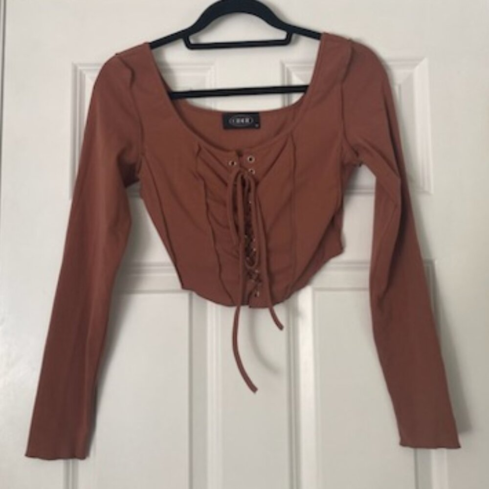 Brown lace up cropped top